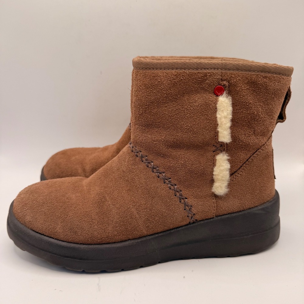 I Heart UGG Suede Ankle Boots Chestnut Brown Sheepskin Lining 1005858 Womens 7